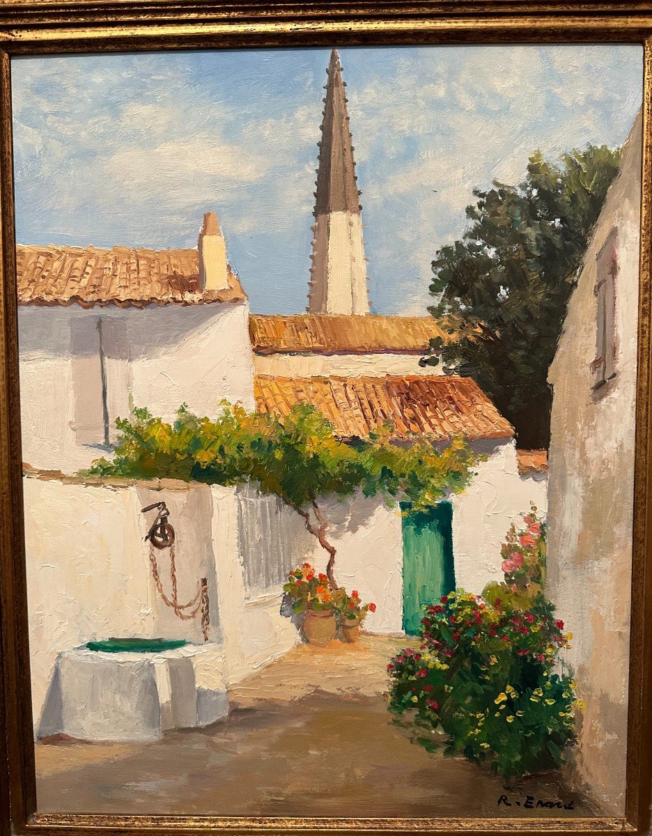 Painting View Of The Bell Tower Of Ars En Ré By Raymond énard-photo-2