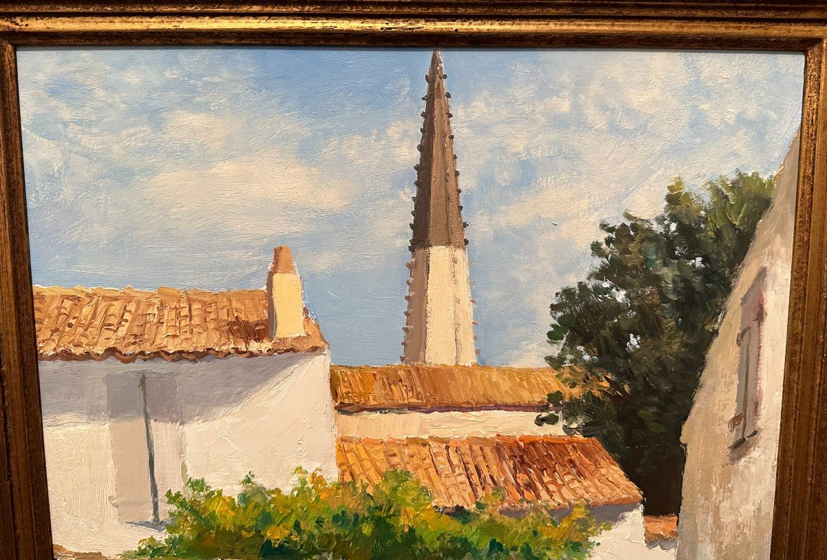 Painting View Of The Bell Tower Of Ars En Ré By Raymond énard-photo-3