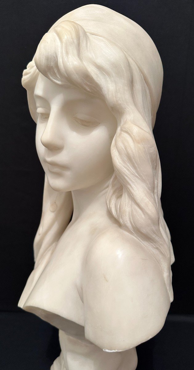 Buste Marbre Carrare  Art Nouveau Miarka Ou La Jeune Bohémienne Par Emmanuel Villanis XIXème-photo-3