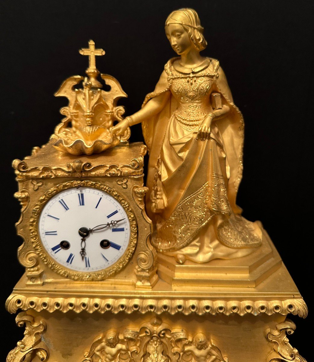 Pendule Bronze Doré Femme Au Bénitier Époque Charles X Baré à Paris Vers 1830-photo-2