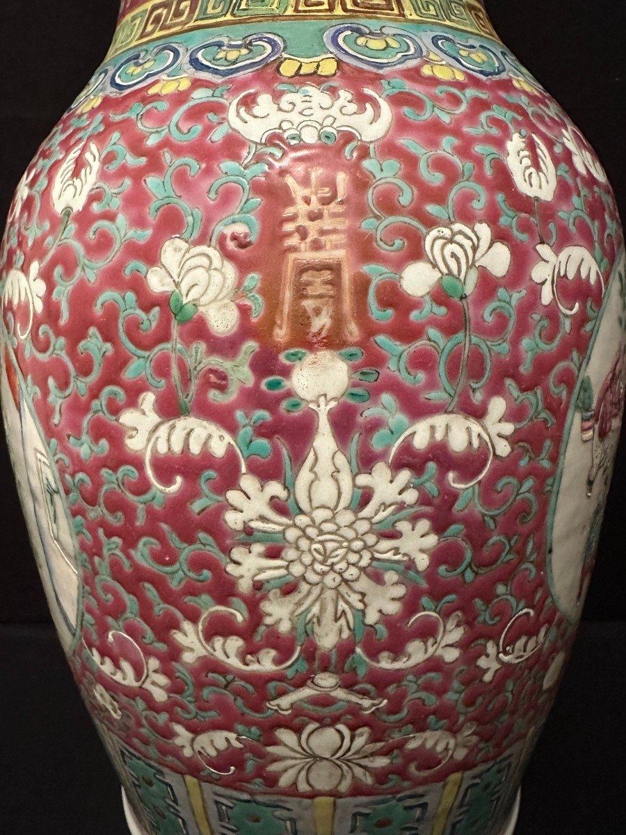 Chine Canton Vase En Porcelaine Aux Dignitaires Fin XIXème-photo-6