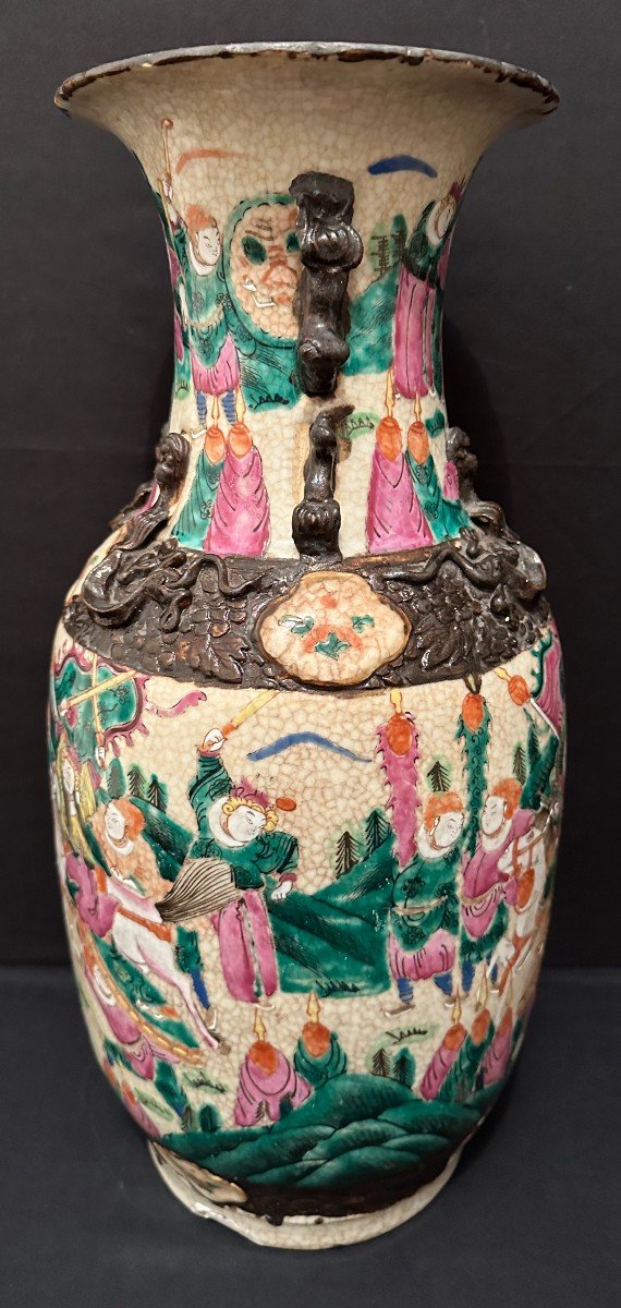 Chine Grand Vase En Grès De Nankin à Décor De Scènes De Bataille Fin XIXème-photo-4
