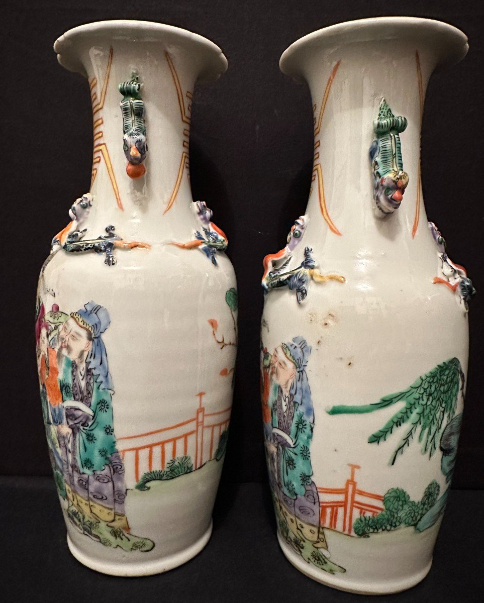 Chine Paire De Vases En Porcelaine à Décor De Dignitaires Fin XIXème-photo-2