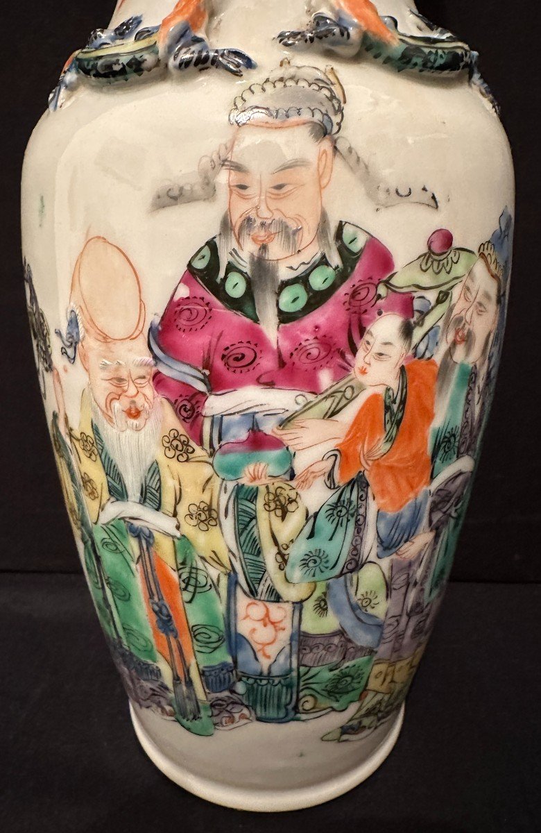 Chine Paire De Vases En Porcelaine à Décor De Dignitaires Fin XIXème-photo-5