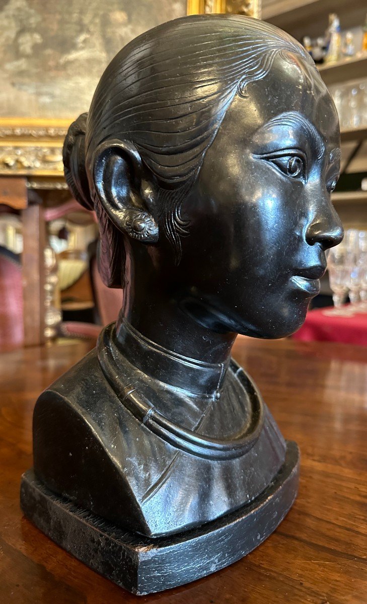 Bronze Tête De Jeune Femme École Des Arts Appliqués De Biên Hòa Saïgon  Vietnam XXème-photo-2