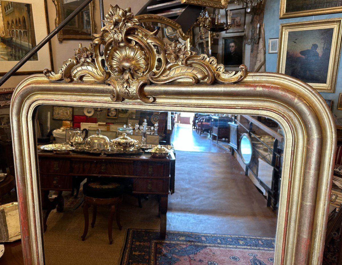 Grand Miroir Style Louis XV Époque Louis Philippe Bois Stuqué Doré 158 X 107 Cm XIXème-photo-2