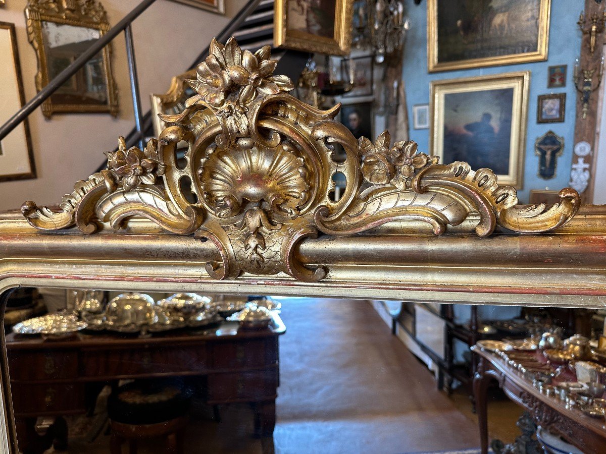 Grand Miroir Style Louis XV Époque Louis Philippe Bois Stuqué Doré 158 X 107 Cm XIXème-photo-1