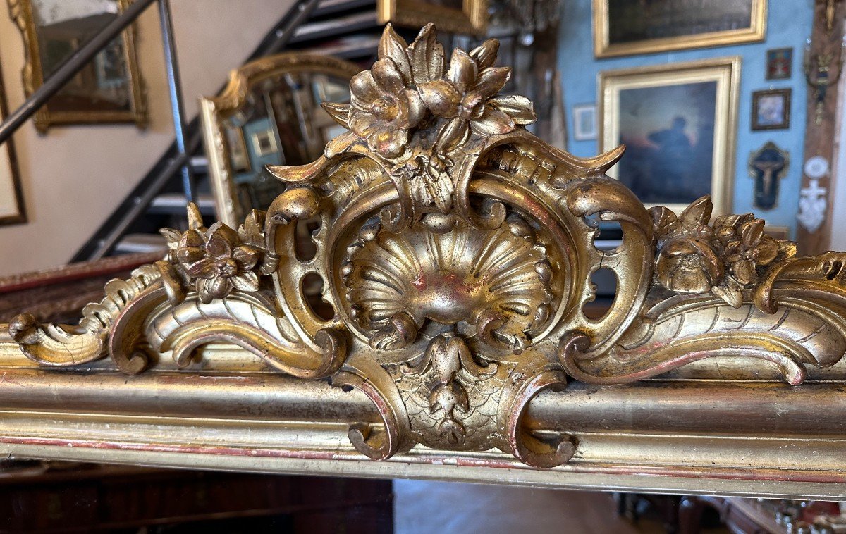 Grand Miroir Style Louis XV Époque Louis Philippe Bois Stuqué Doré 158 X 107 Cm XIXème-photo-2