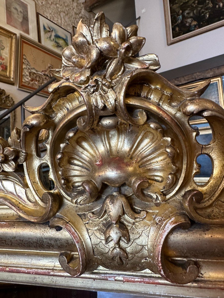 Grand Miroir Style Louis XV Époque Louis Philippe Bois Stuqué Doré 158 X 107 Cm XIXème-photo-3