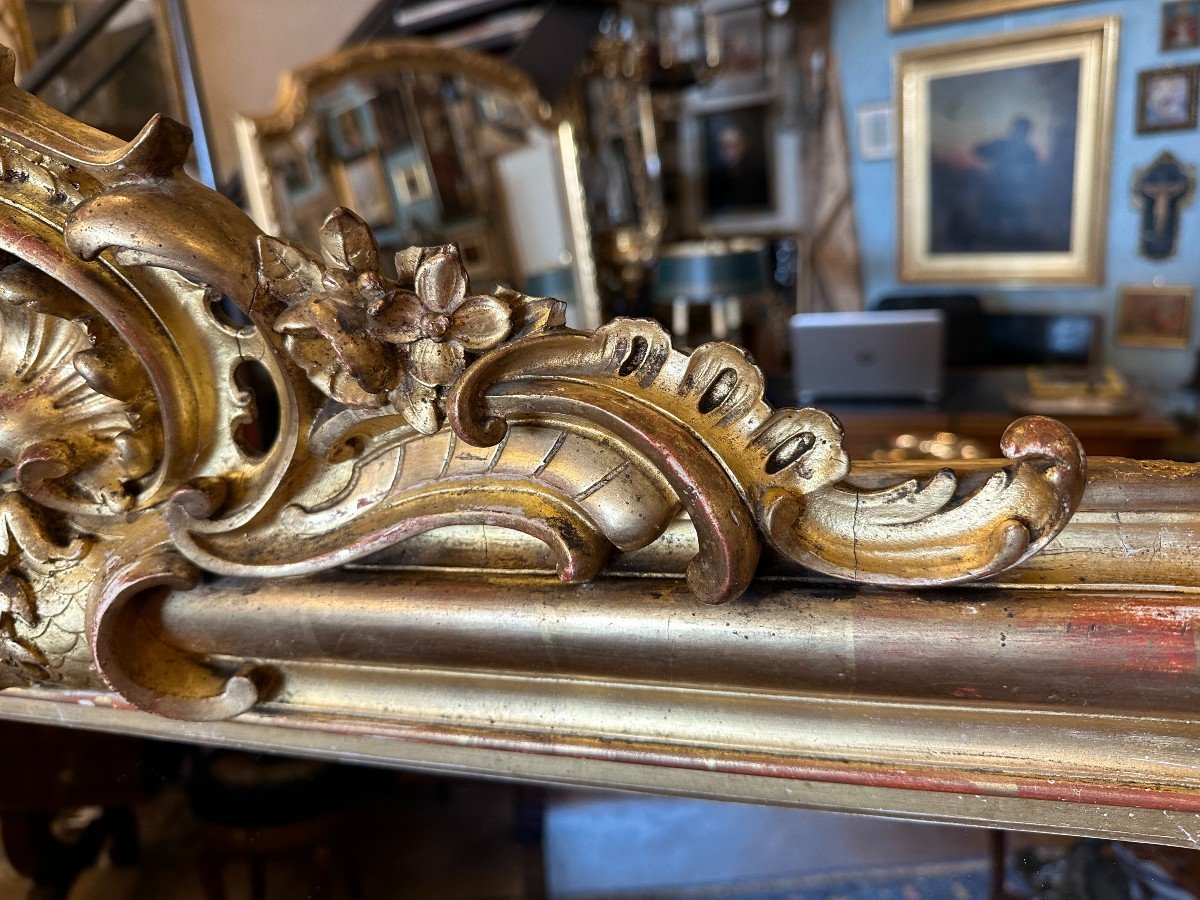 Grand Miroir Style Louis XV Époque Louis Philippe Bois Stuqué Doré 158 X 107 Cm XIXème-photo-4