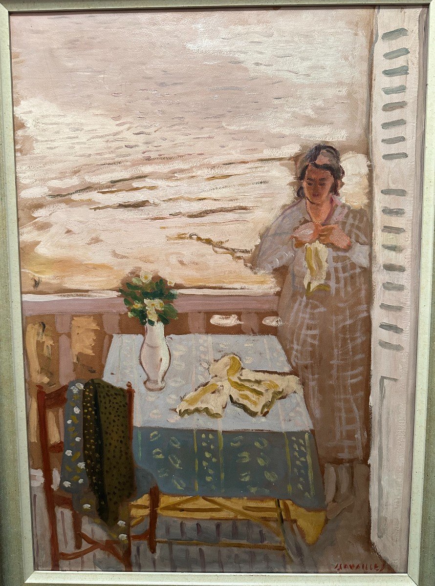 Tableau Femme Au Balcon Se Préparant Par Jules Cavaillès-photo-2