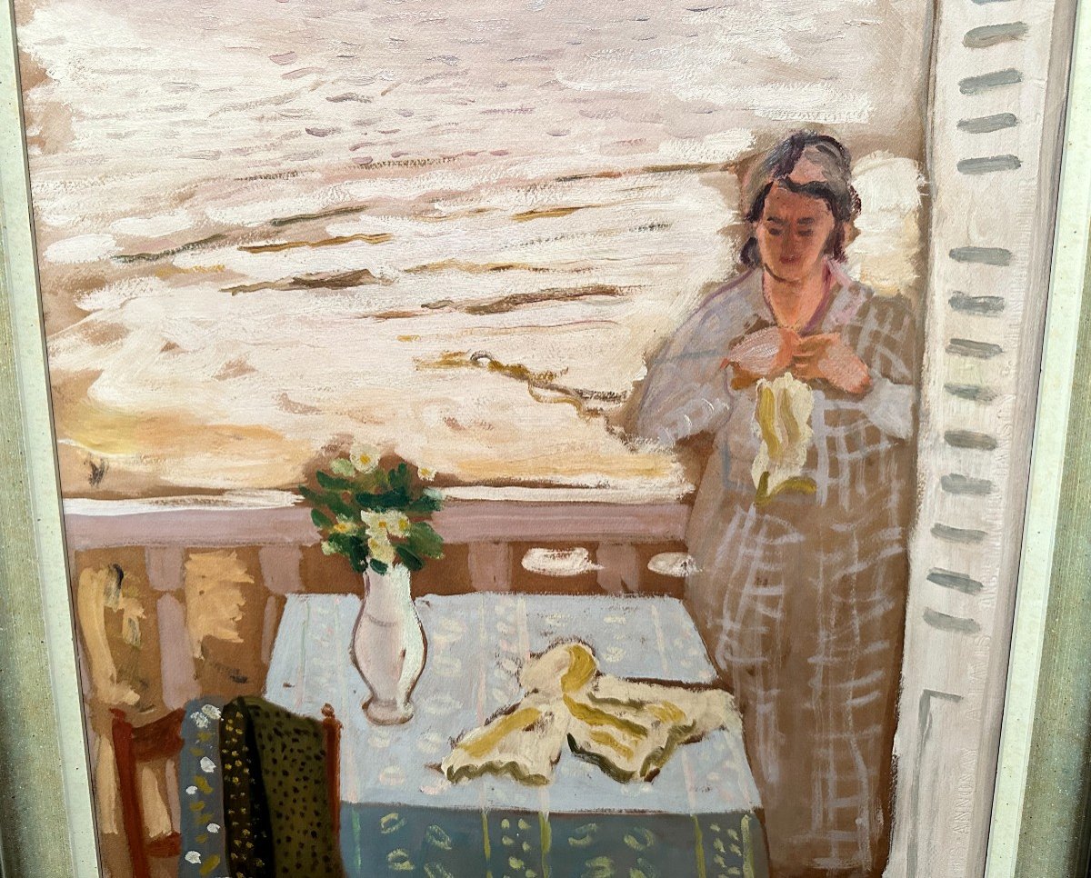 Tableau Femme Au Balcon Se Préparant Par Jules Cavaillès-photo-4