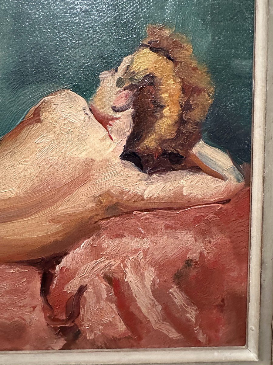 Nude Painting Of Woman On Red Divan By Charles Picart Le Doux-photo-6