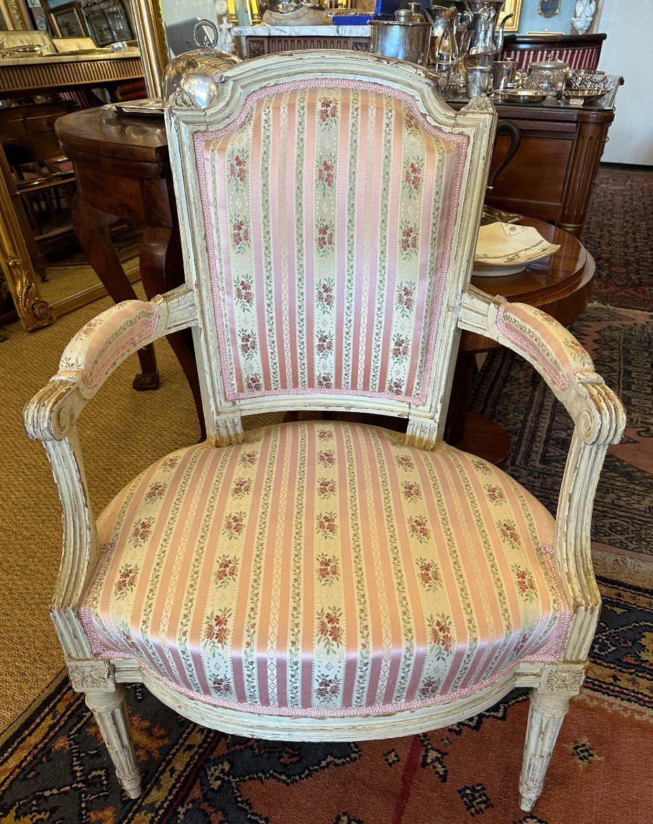 Pair Of Louis XVI Cabriolet Armchairs Stamped Fc Menant 18th Century-photo-4