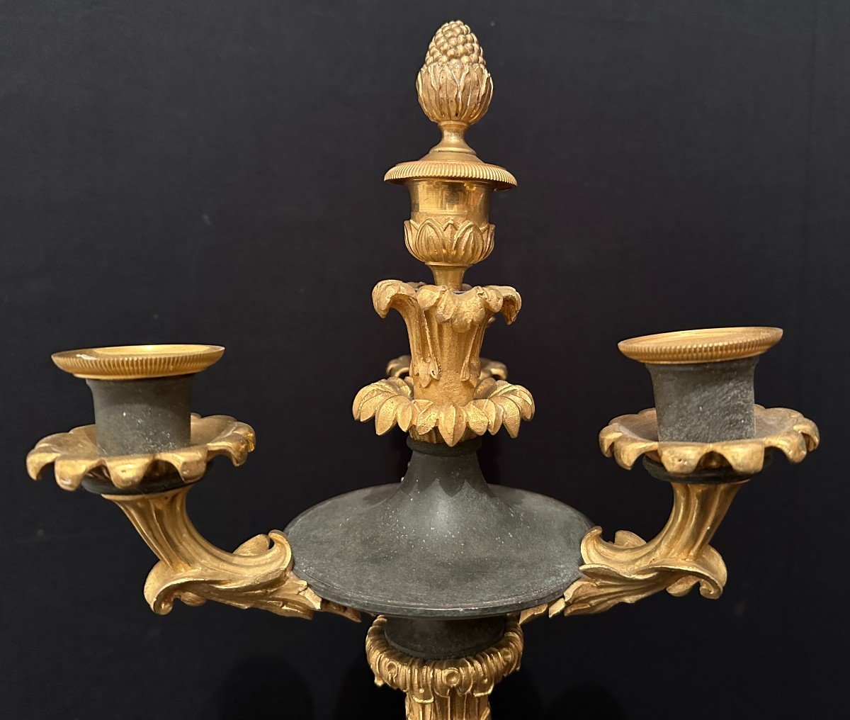 Pair Of Large Candelabras 68 Cm Patinated And Gilded Bronze, Restoration Period Circa 1830-photo-3