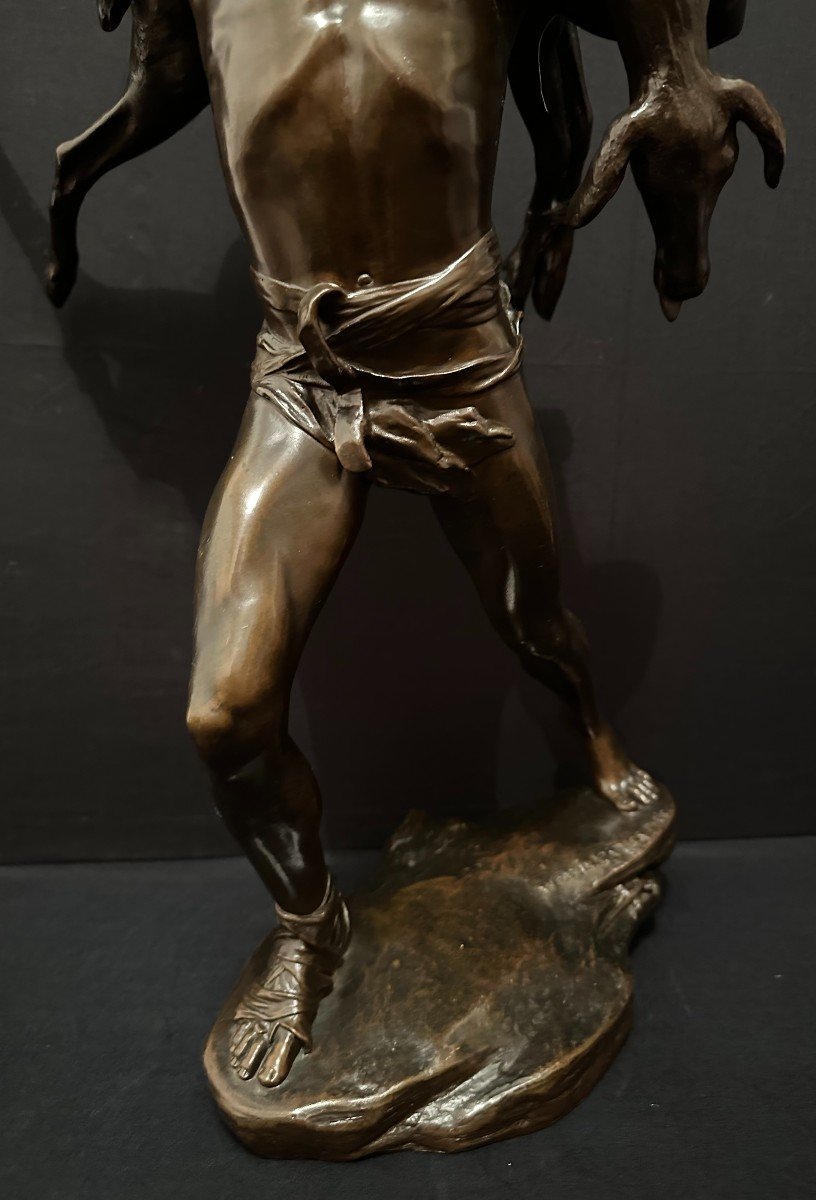 Bronze Return From Hunting By Antonin Carlès 1888 Cast Iron Siot Decauville 61.5 Cm-photo-3