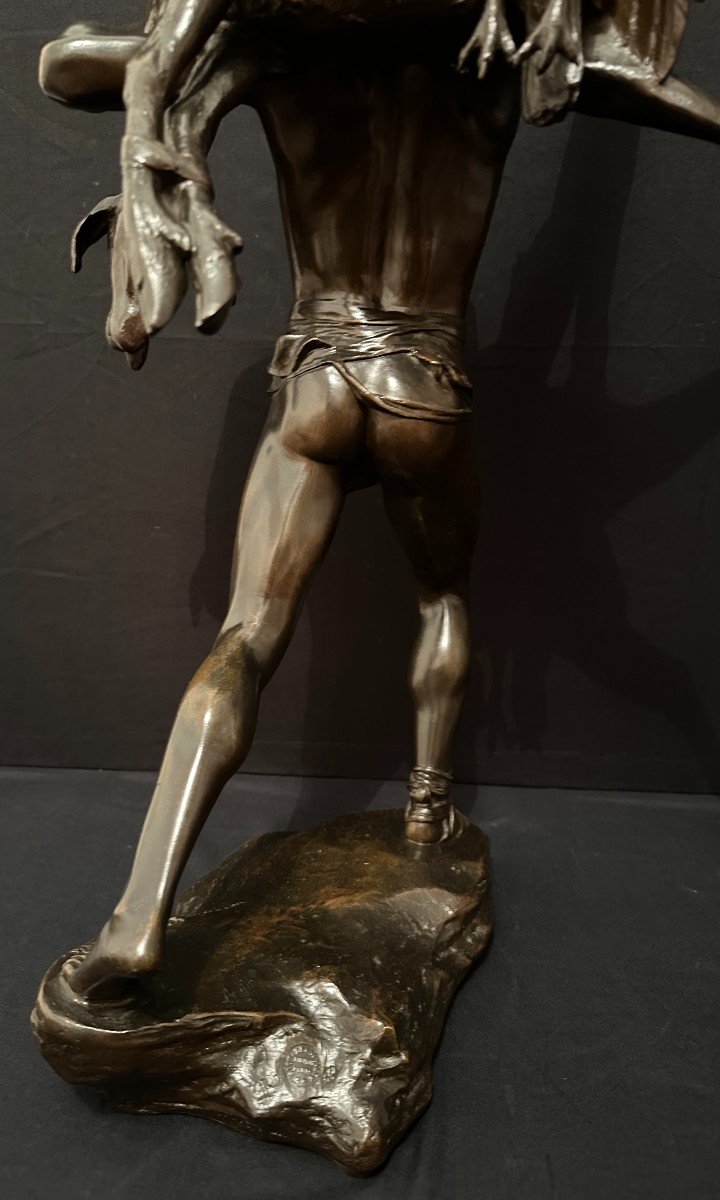 Bronze Return From Hunting By Antonin Carlès 1888 Cast Iron Siot Decauville 61.5 Cm-photo-3