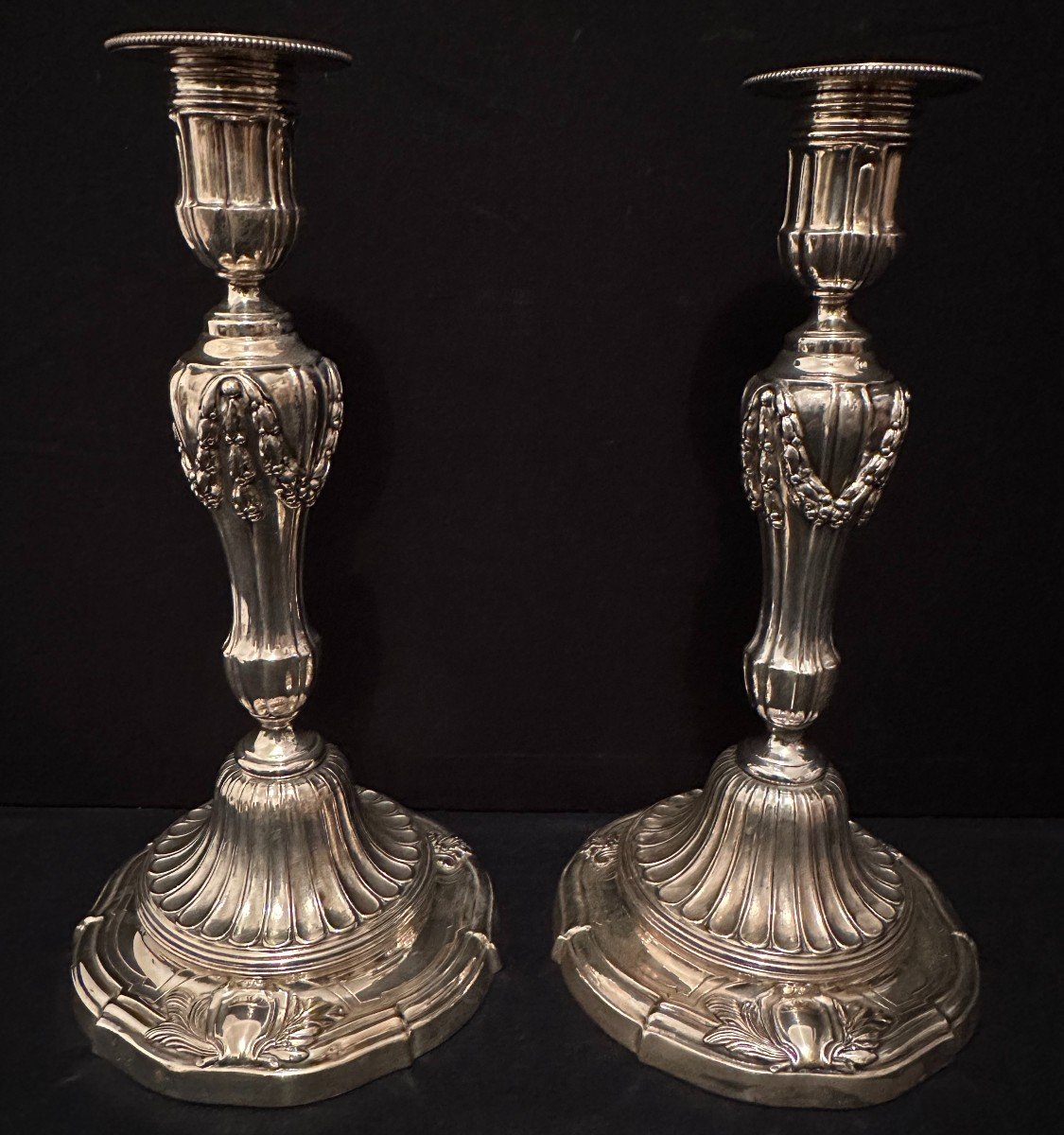 Pair Of Candlesticks Sterling Silver Goldsmith Charles Harleux 1891 Paris