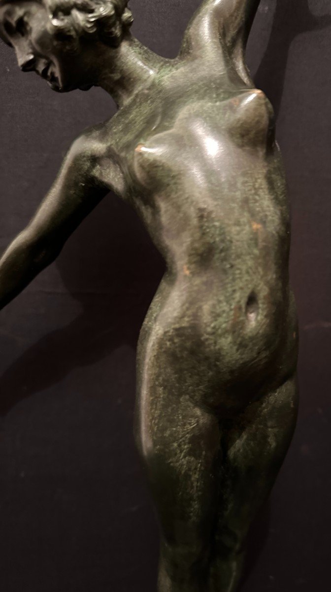 Art Deco Bronze  Naked Dancer With Lances By Fernand Ouillon-carrère-photo-3