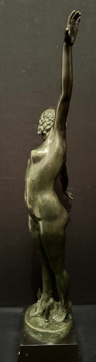 Art Deco Bronze  Naked Dancer With Lances By Fernand Ouillon-carrère-photo-3