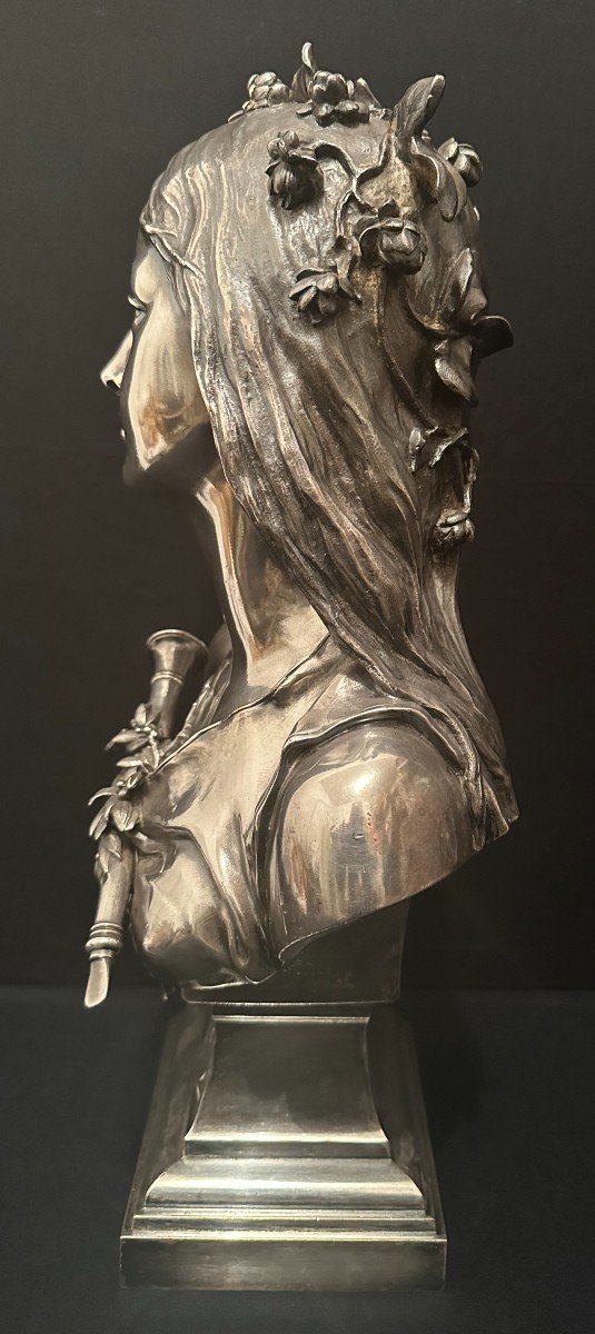 Buste Art Nouveau Femme Chloé Bronze Argenté Par Henry Dumaige XIXème-photo-4