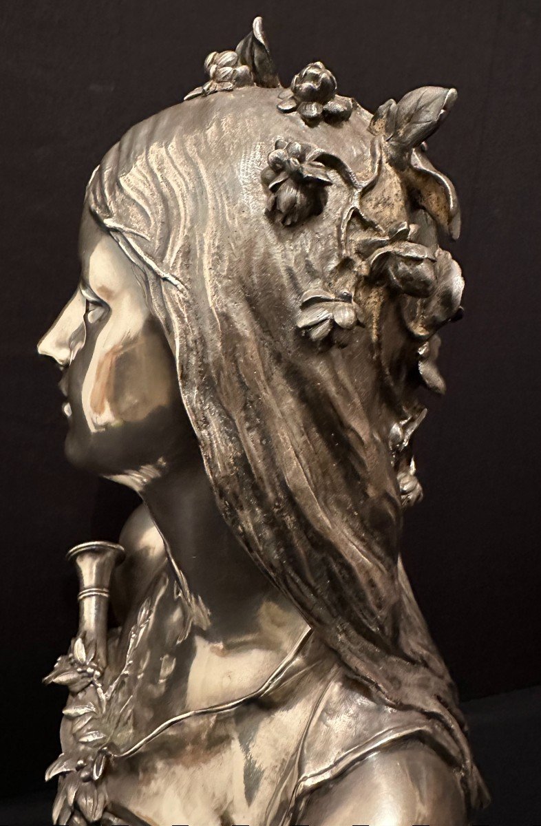 Buste Art Nouveau Femme Chloé Bronze Argenté Par Henry Dumaige XIXème-photo-1