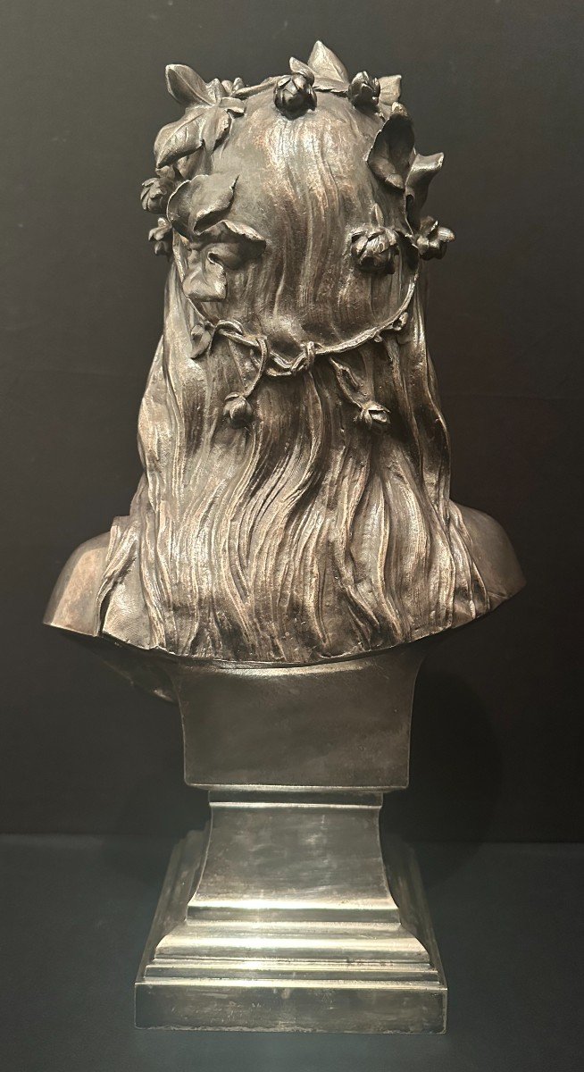 Buste Art Nouveau Femme Chloé Bronze Argenté Par Henry Dumaige XIXème-photo-2