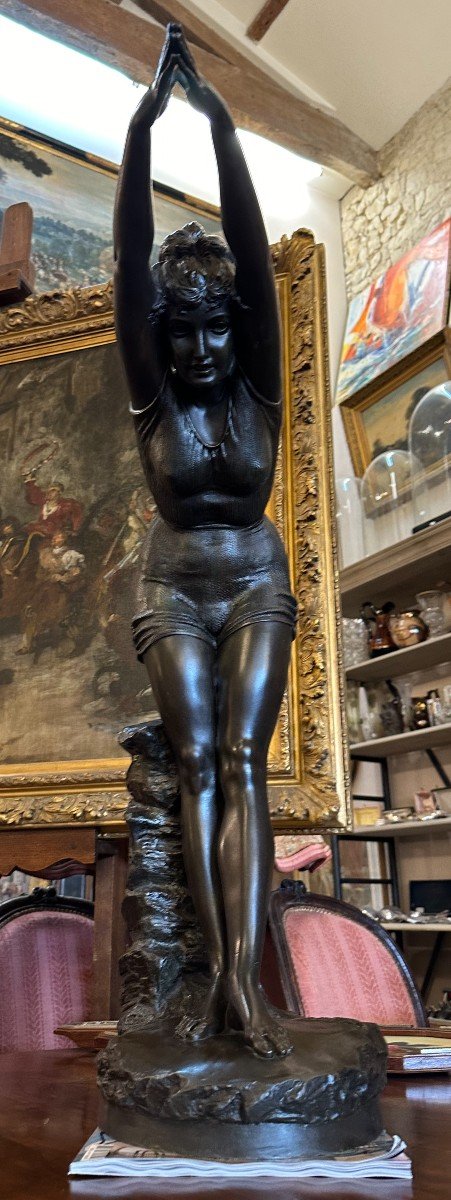 Important Bronze Woman La Tuffolina Or The Diver By Odoardo Tabbachi Turin 79 Cm 19th Century-photo-7