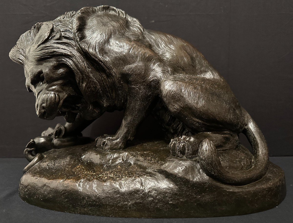 Important Bronze Lion Au Serpent Ou Lion Des Tuileries Par Antoine Louis Barye Fin XIXème