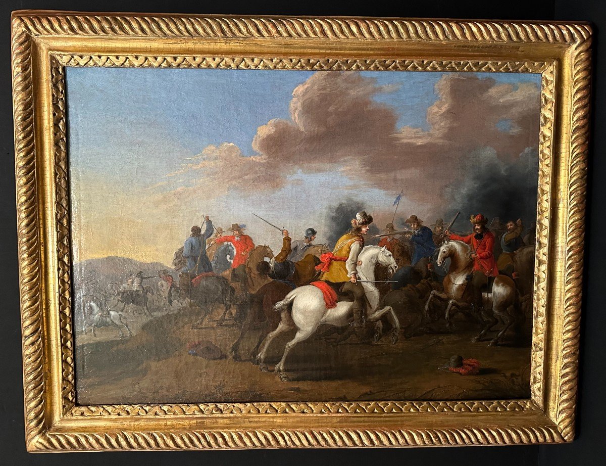 Painting Battle Scene Combat Of Horsemen Period 17th Parrocel Follower