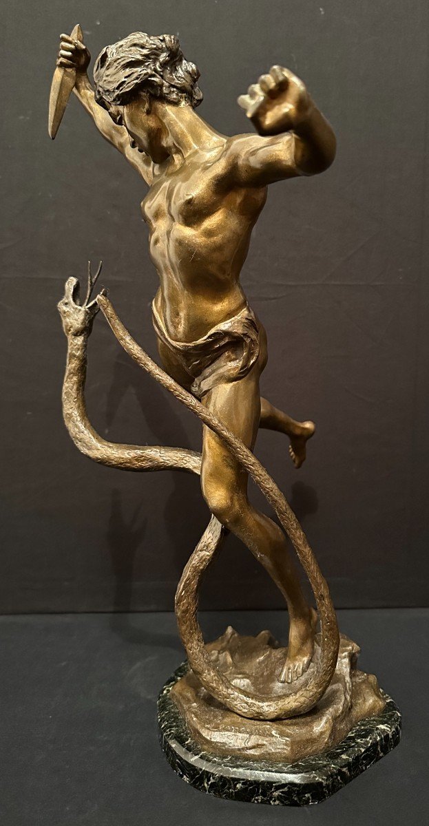 Bronze Man Fighting Against A Snake By Charles Lemoyne 19th Century-photo-2