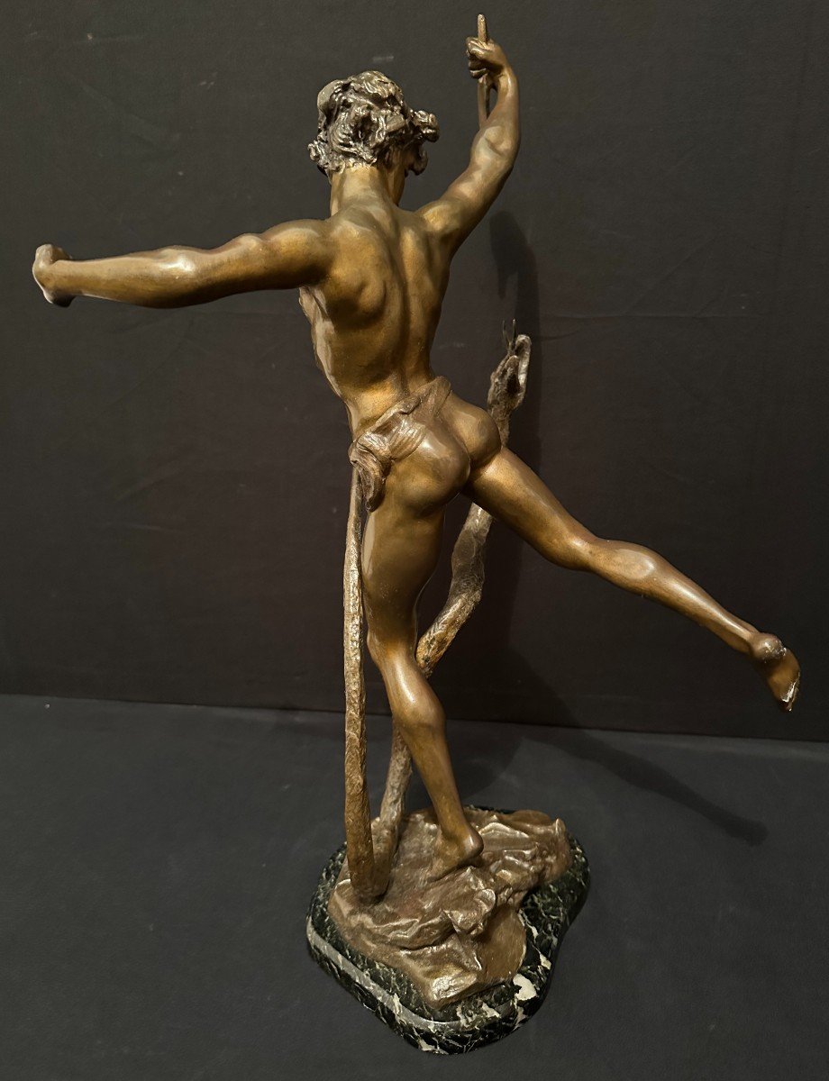 Bronze Man Fighting Against A Snake By Charles Lemoyne 19th Century-photo-1