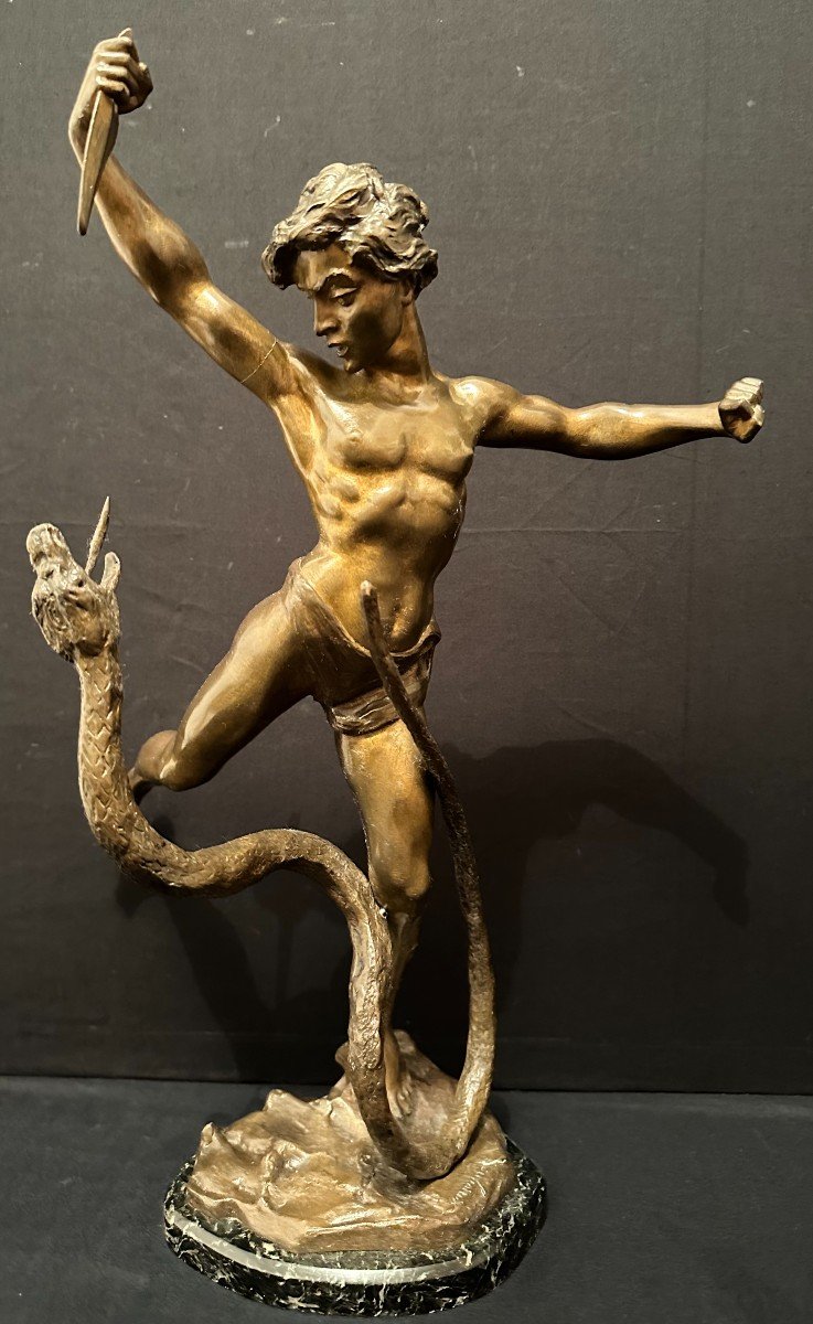 Bronze Man Fighting Against A Snake By Charles Lemoyne 19th Century