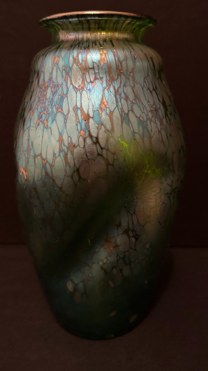 Art Nouveau Blue Iridescent Crète Butterfly Vase By Johann Loetz 22.5 Cm Circa 1900-photo-2