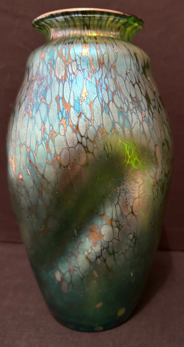 Art Nouveau Blue Iridescent Crète Butterfly Vase By Johann Loetz 22.5 Cm Circa 1900-photo-4