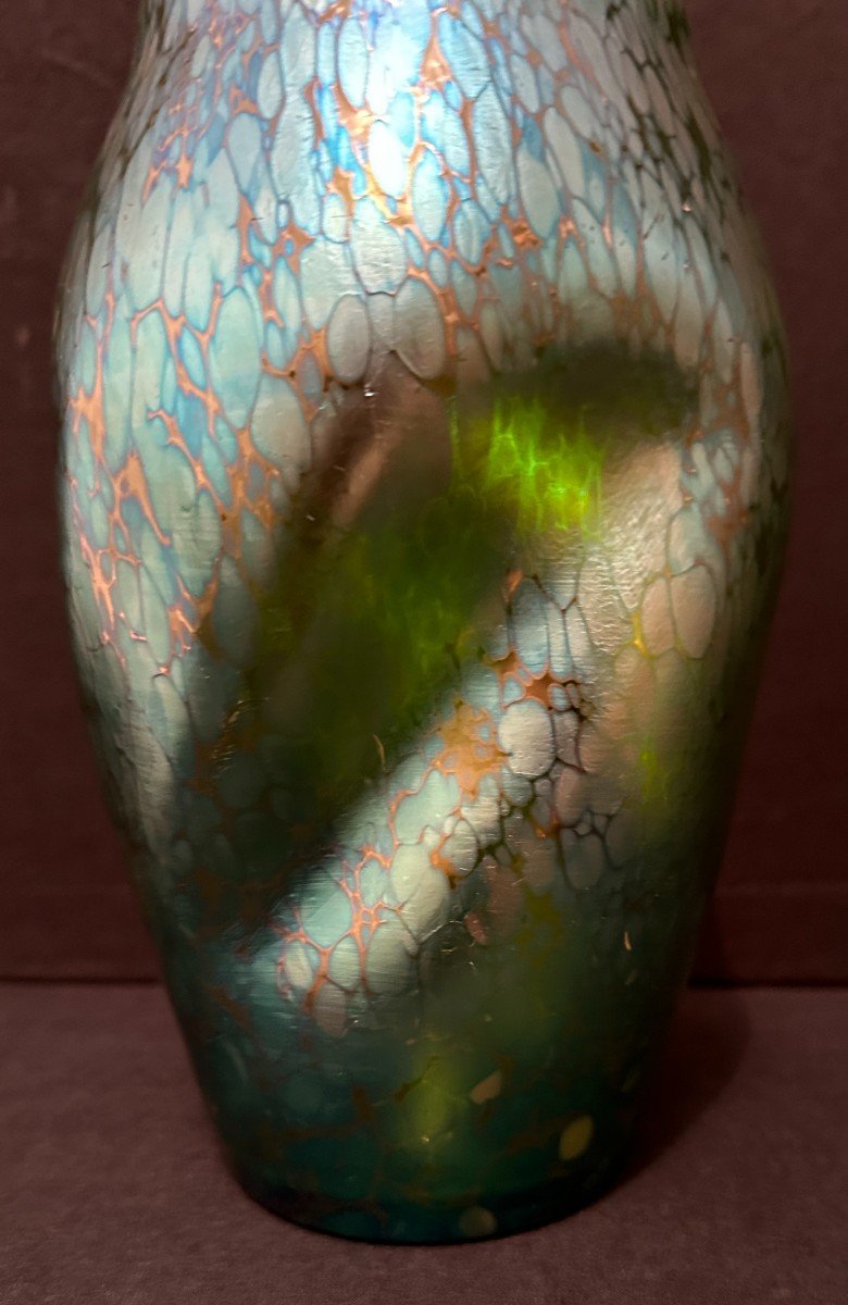 Art Nouveau Blue Iridescent Crète Butterfly Vase By Johann Loetz 22.5 Cm Circa 1900-photo-1