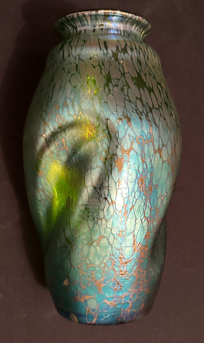 Art Nouveau Blue Iridescent Crète Butterfly Vase By Johann Loetz 22.5 Cm Circa 1900-photo-2