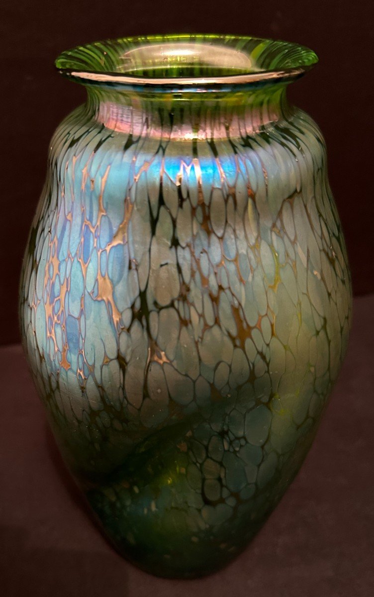 Art Nouveau Blue Iridescent Crète Butterfly Vase By Johann Loetz 22.5 Cm Circa 1900-photo-6