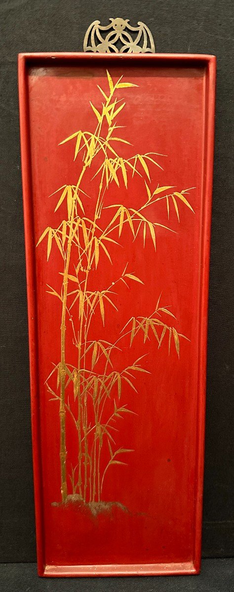 4 Red And Gold Lacquer Panels The Four Seasons By Thanh Le Vietnam Circa 1950-photo-3