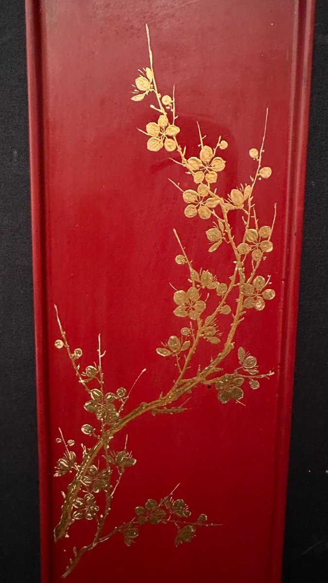 4 Red And Gold Lacquer Panels The Four Seasons By Thanh Le Vietnam Circa 1950-photo-2