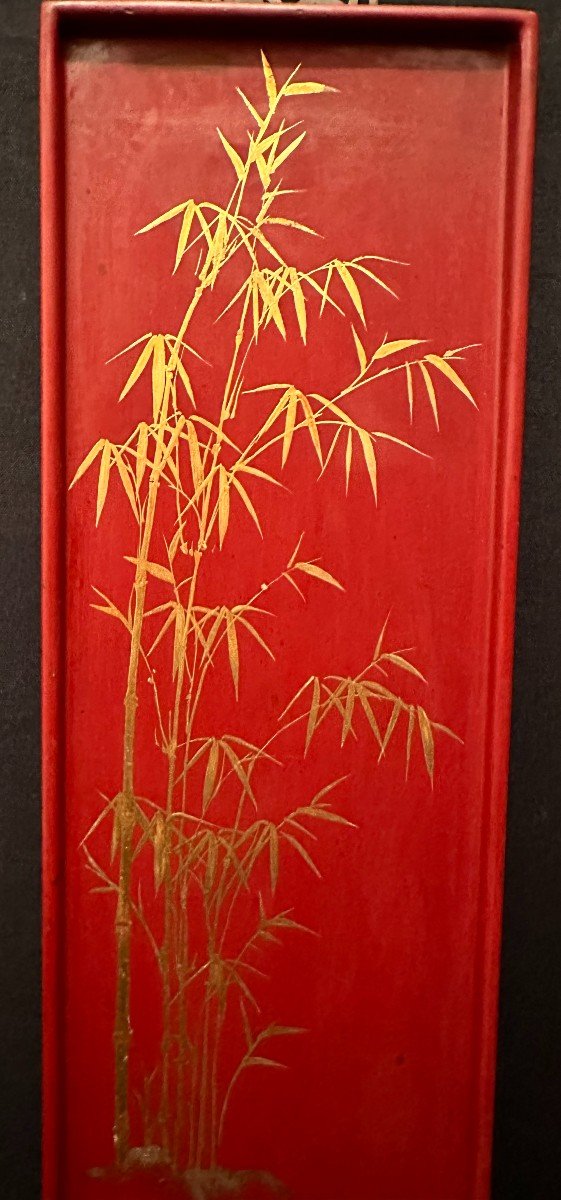 4 Red And Gold Lacquer Panels The Four Seasons By Thanh Le Vietnam Circa 1950-photo-3