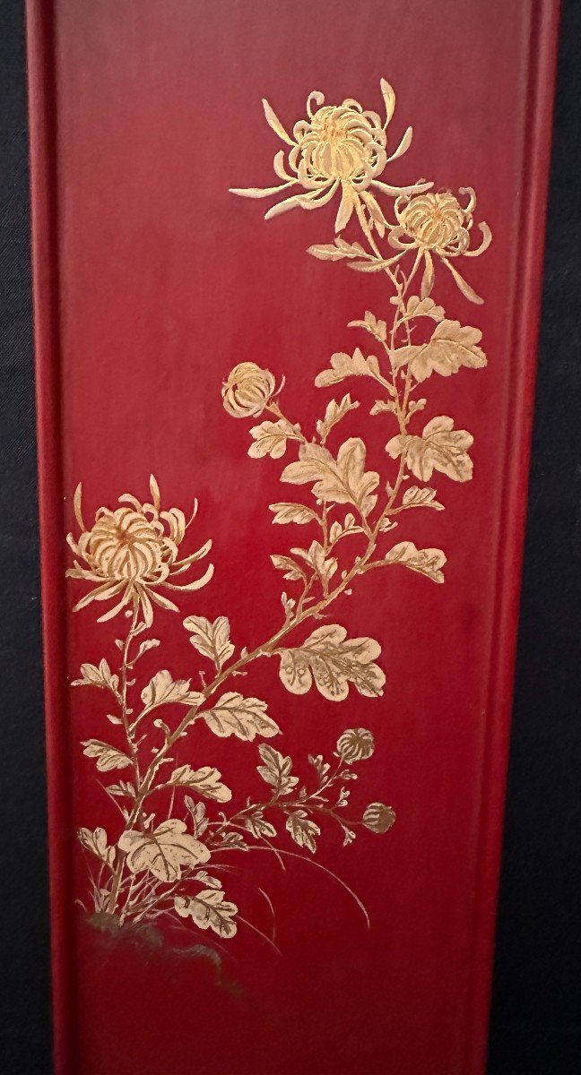 4 Red And Gold Lacquer Panels The Four Seasons By Thanh Le Vietnam Circa 1950-photo-5