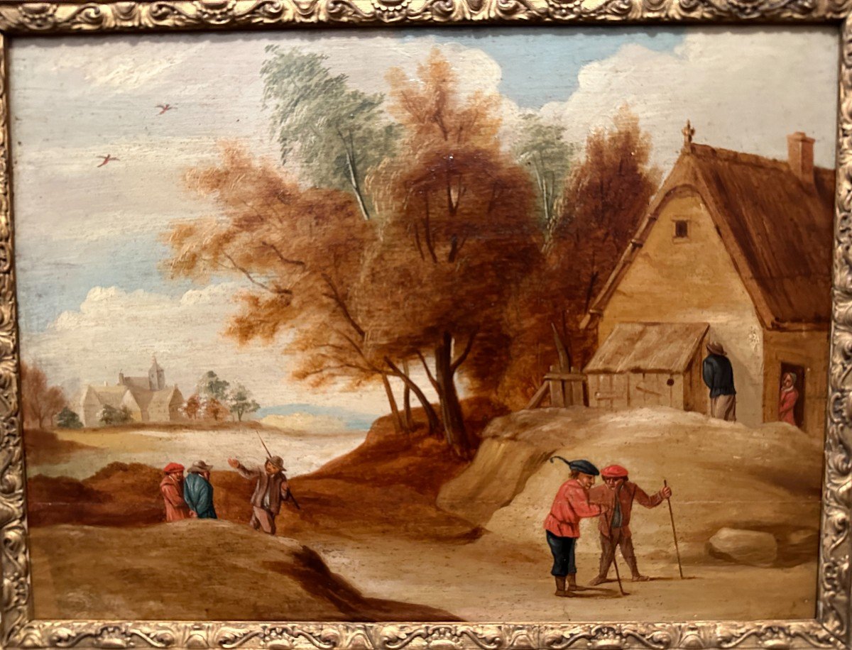 Flemish School Painting Village Scene In The Taste Of Thomas Van Apshoven 19th Century-photo-2