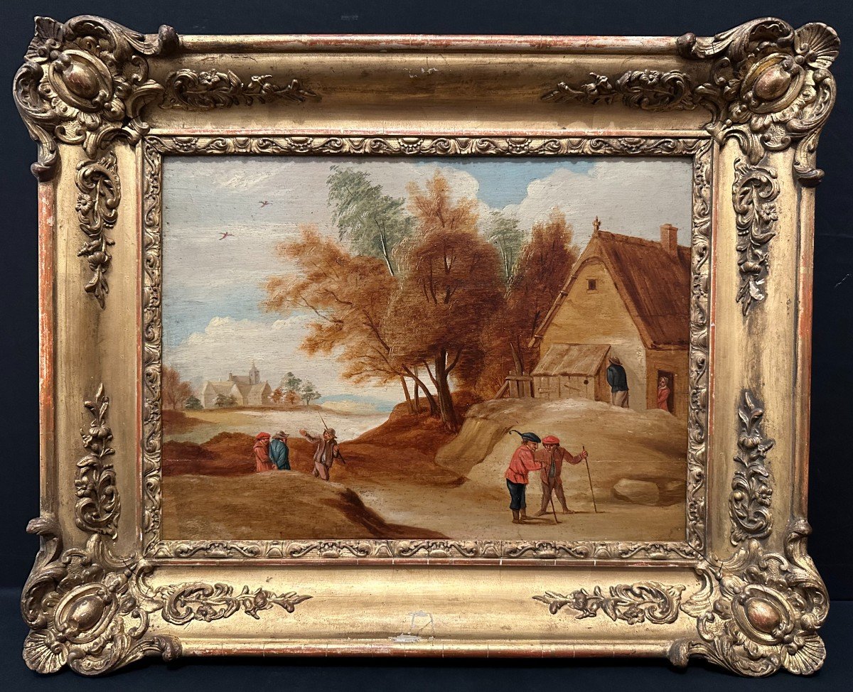 Flemish School Painting Village Scene In The Taste Of Thomas Van Apshoven 19th Century