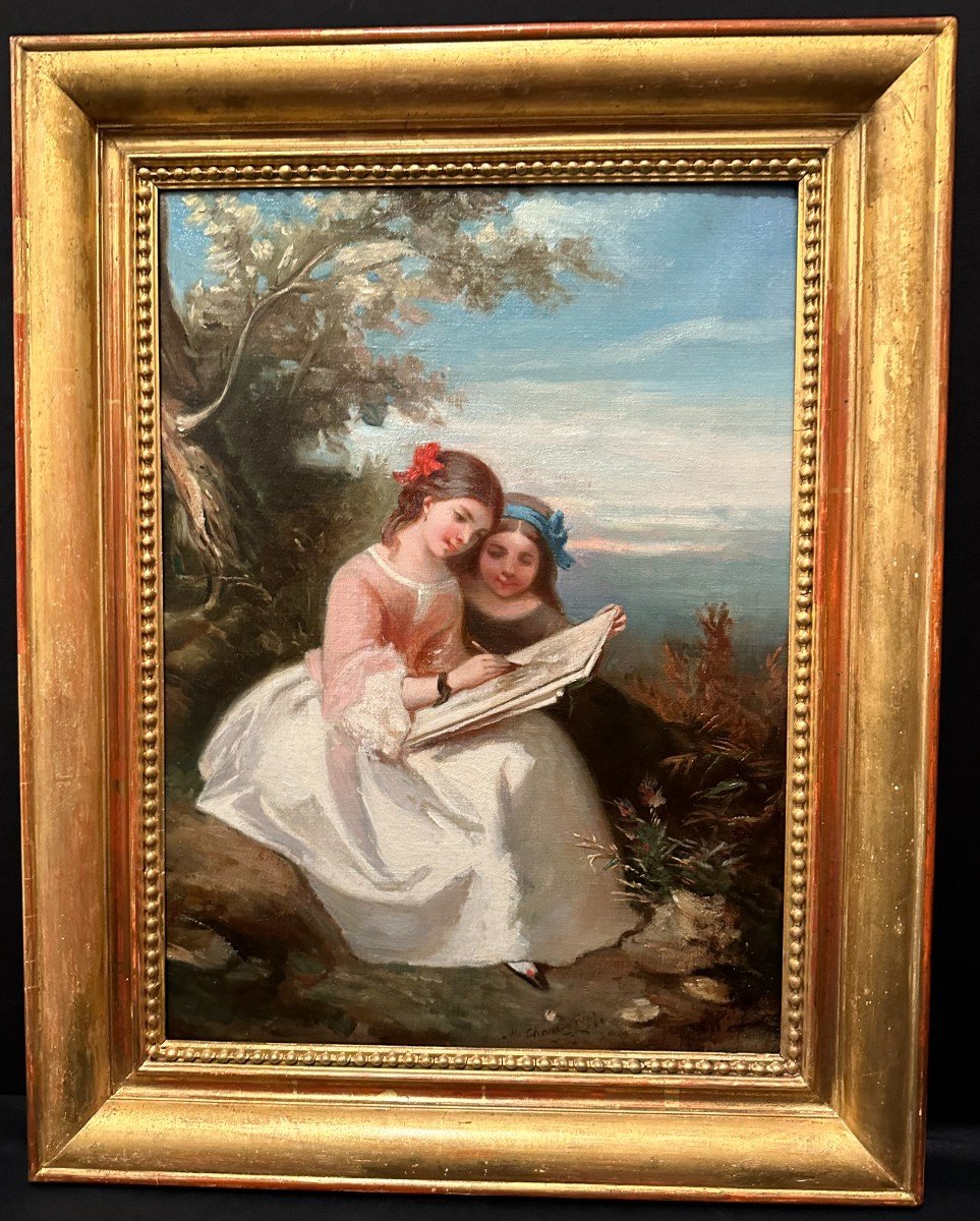 Painting Young Girls Drawing By M Chandenier 1860