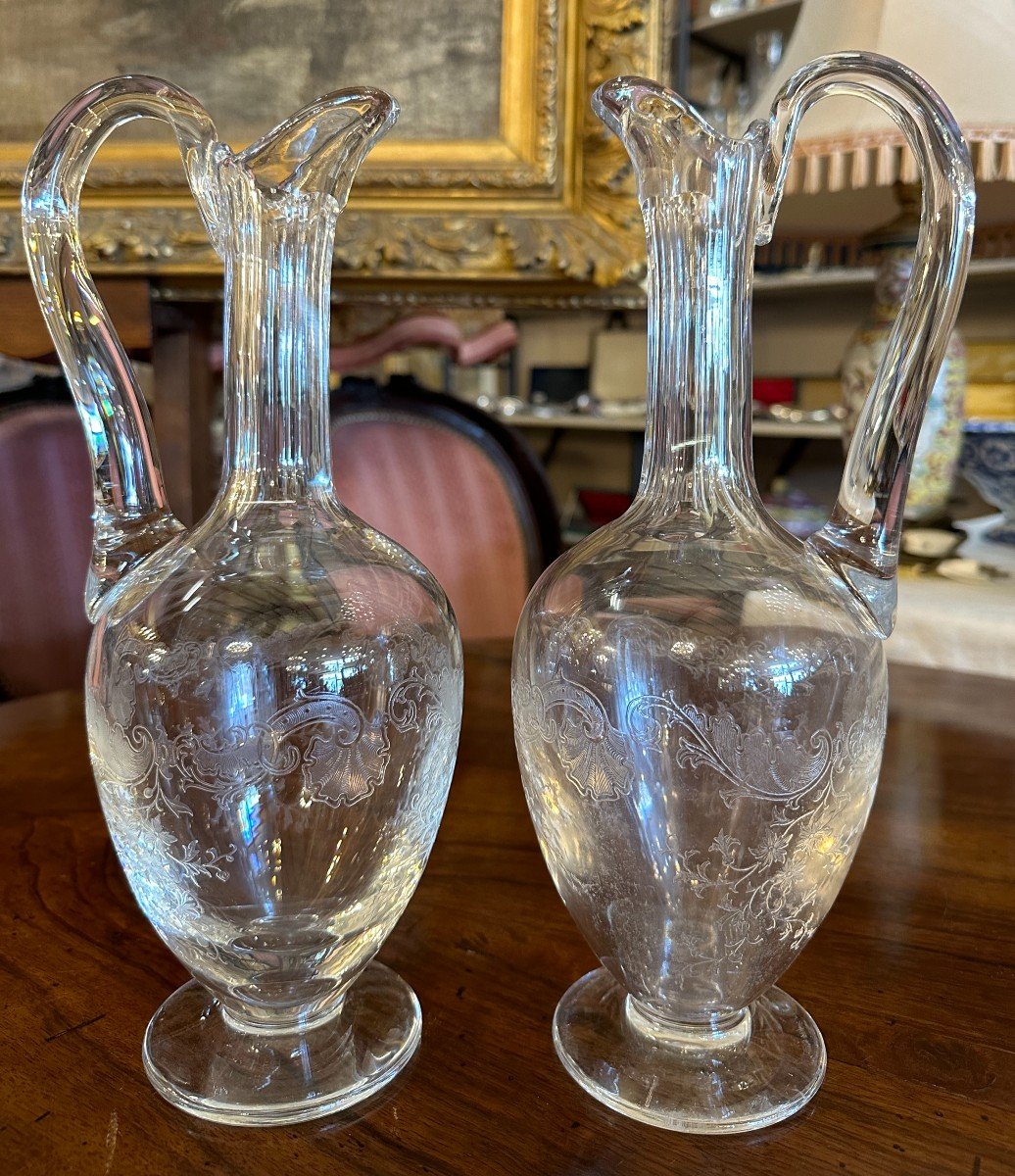 Pair Of Ewers And Crystal Carafe Model Cléo By Saint Louis-photo-3