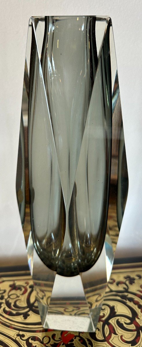 Sommerso Crystal Vase By Flavio Poli For Alessandro Mandruzzato In Murano Circa 1960-photo-3