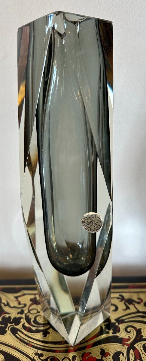 Sommerso Crystal Vase By Flavio Poli For Alessandro Mandruzzato In Murano Circa 1960