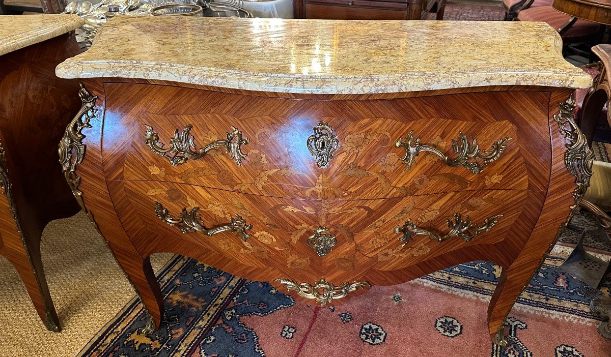 Importante Paire De Commodes Style Louis XV Marqueterie XXème-photo-3