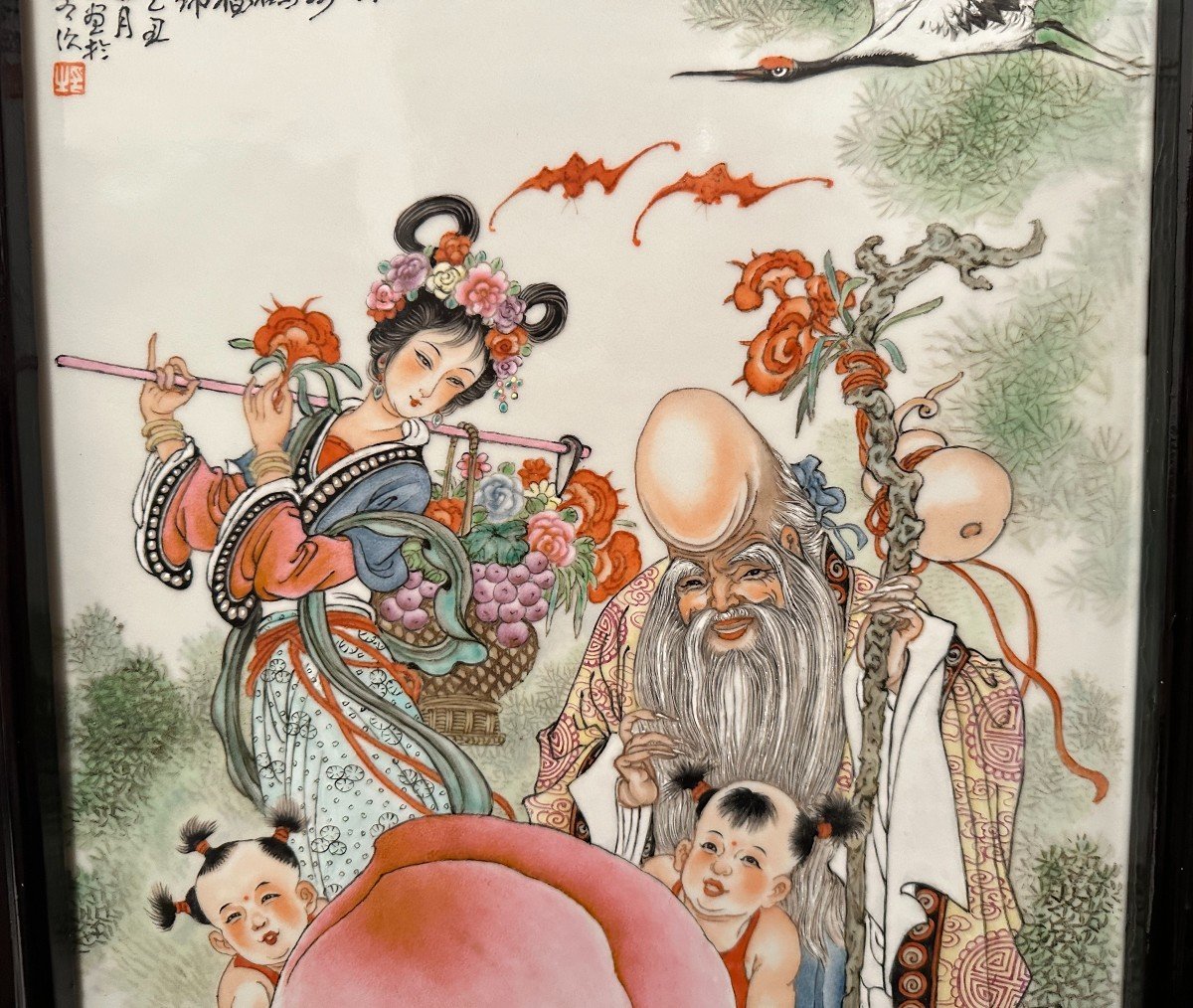 China Large Porcelain Plate Decorated In Polychrome Enamels Shouxing And The Giant Peach-photo-4